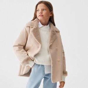 Mango Kids Blushy Cream Faux Fur Coat Sz 13-14 Kids